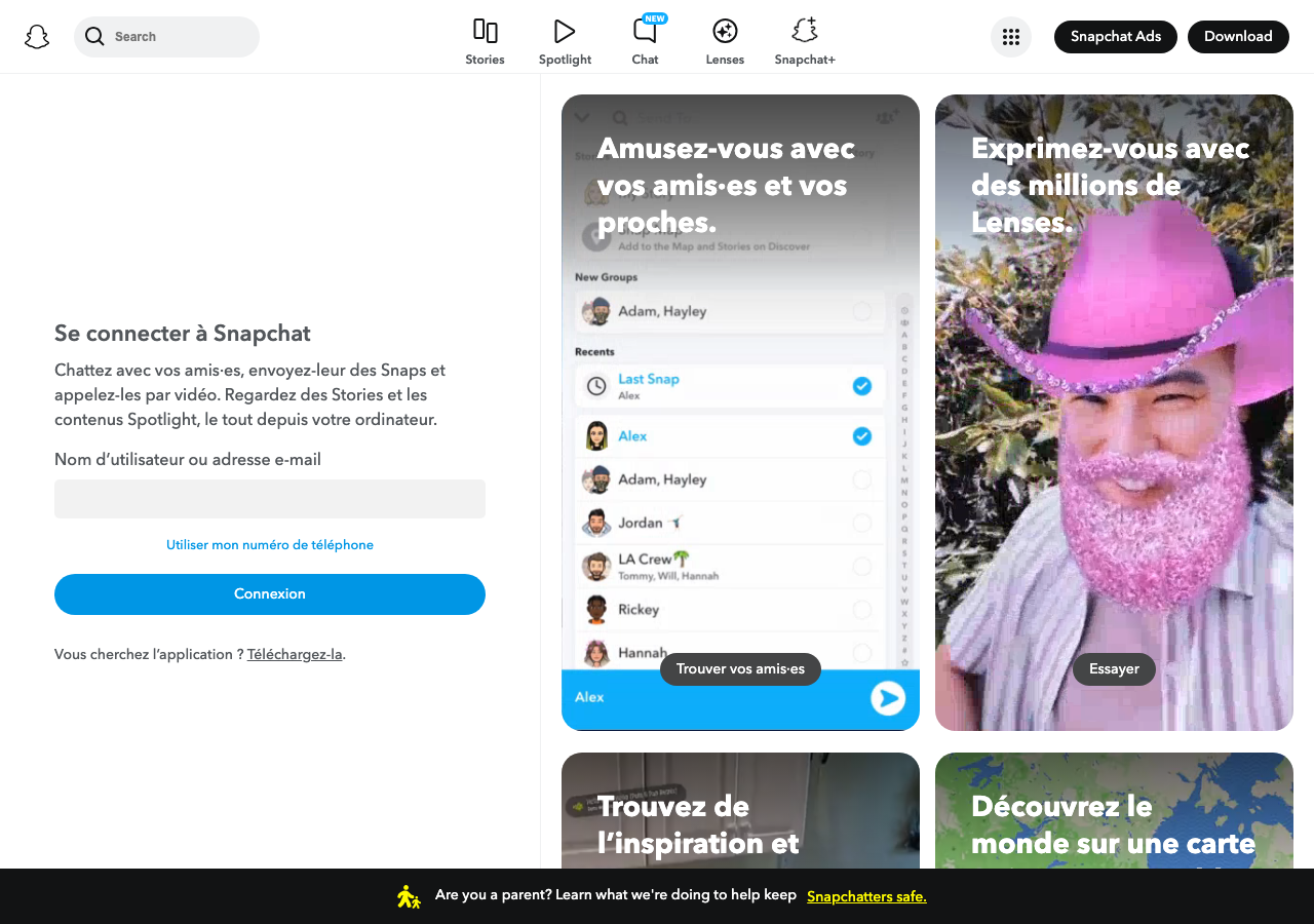 Capture d'écran du site snapchat.com