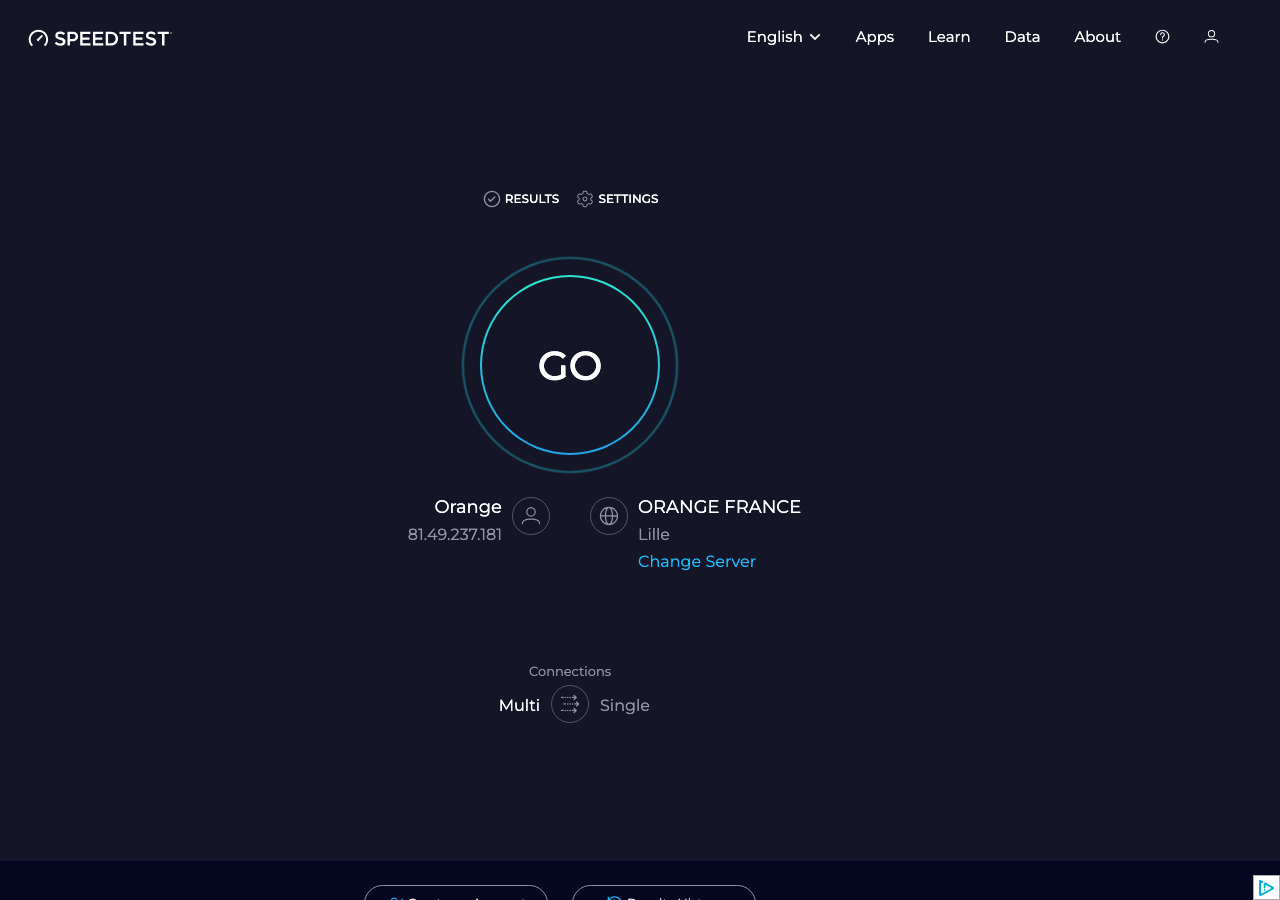 Capture d'écran du site speedtest.net